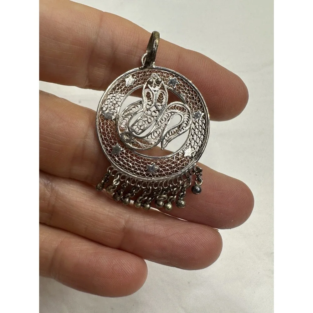 Snake Charm Silver Filigree‎ Dangle Charm Balls Stars Round Open Pendant